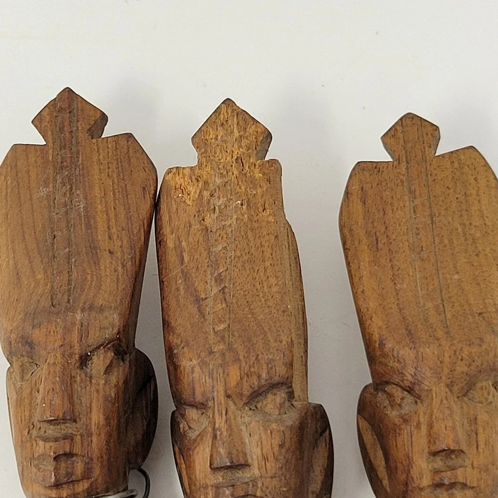 Hand‎ Carved Wood Tribal Figural Spoon Fork Server Set Rustic Decor 15